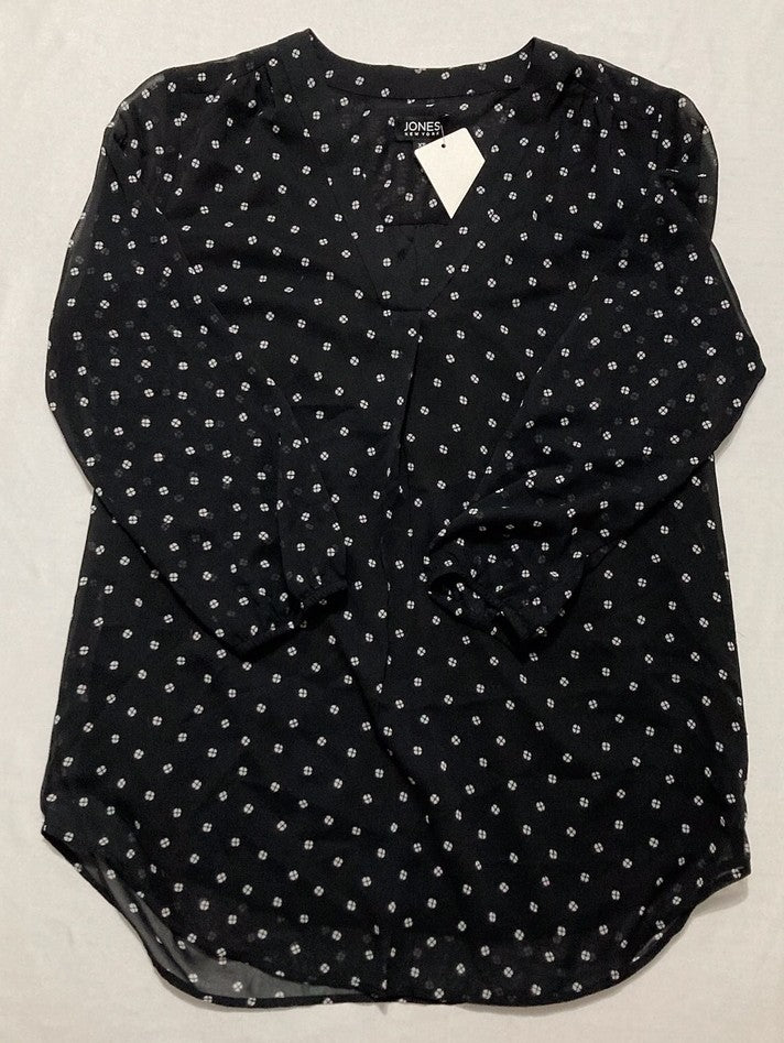 JONES 3/4 Sleeve Pleat Front Printed Tunic Top BLACK XS