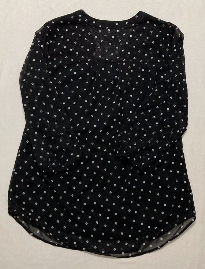 JONES 3/4 Sleeve Pleat Front Printed Tunic Top BLACK XS