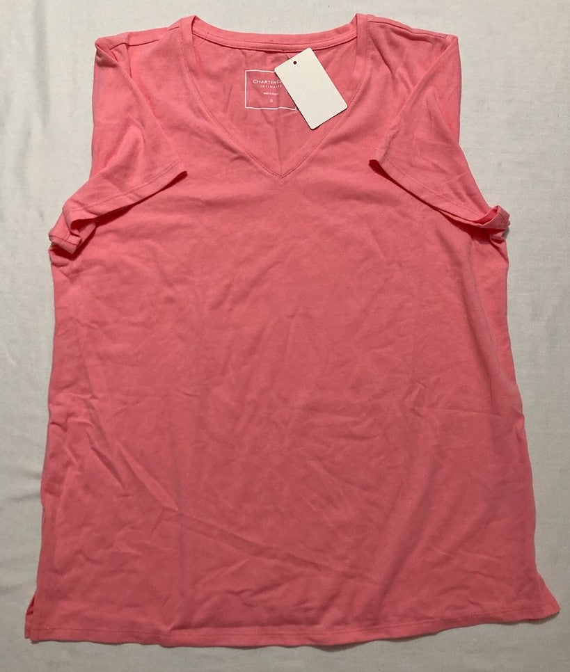 CHARTER CLUB Solid V-Neck Short-Sleeve Sleepwear Top PINK S