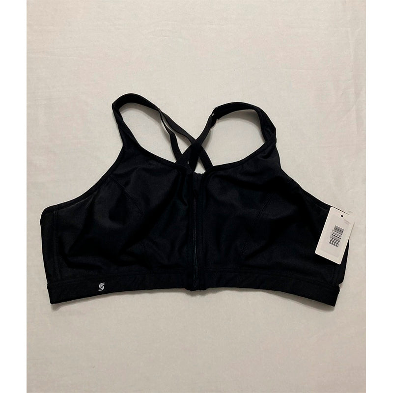 NWD GLAMORISE Women's Plus Size Zip Up Front-Close Sports Bra Wirefree BLACK 44C