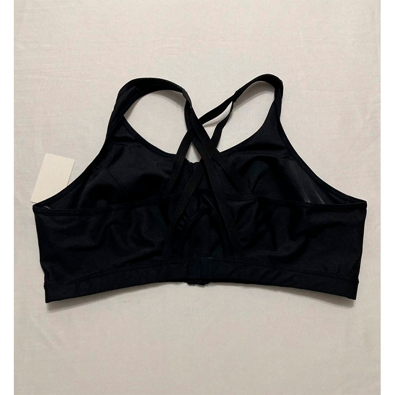 NWD GLAMORISE Women's Plus Size Zip Up Front-Close Sports Bra Wirefree BLACK 44C