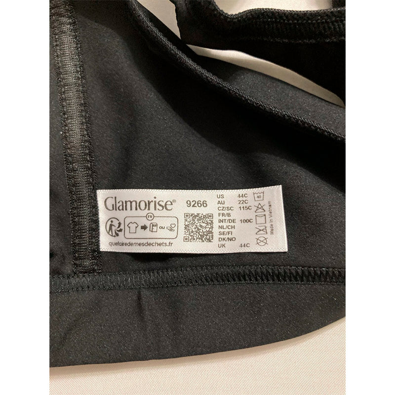 NWD GLAMORISE Women's Plus Size Zip Up Front-Close Sports Bra Wirefree BLACK 44C