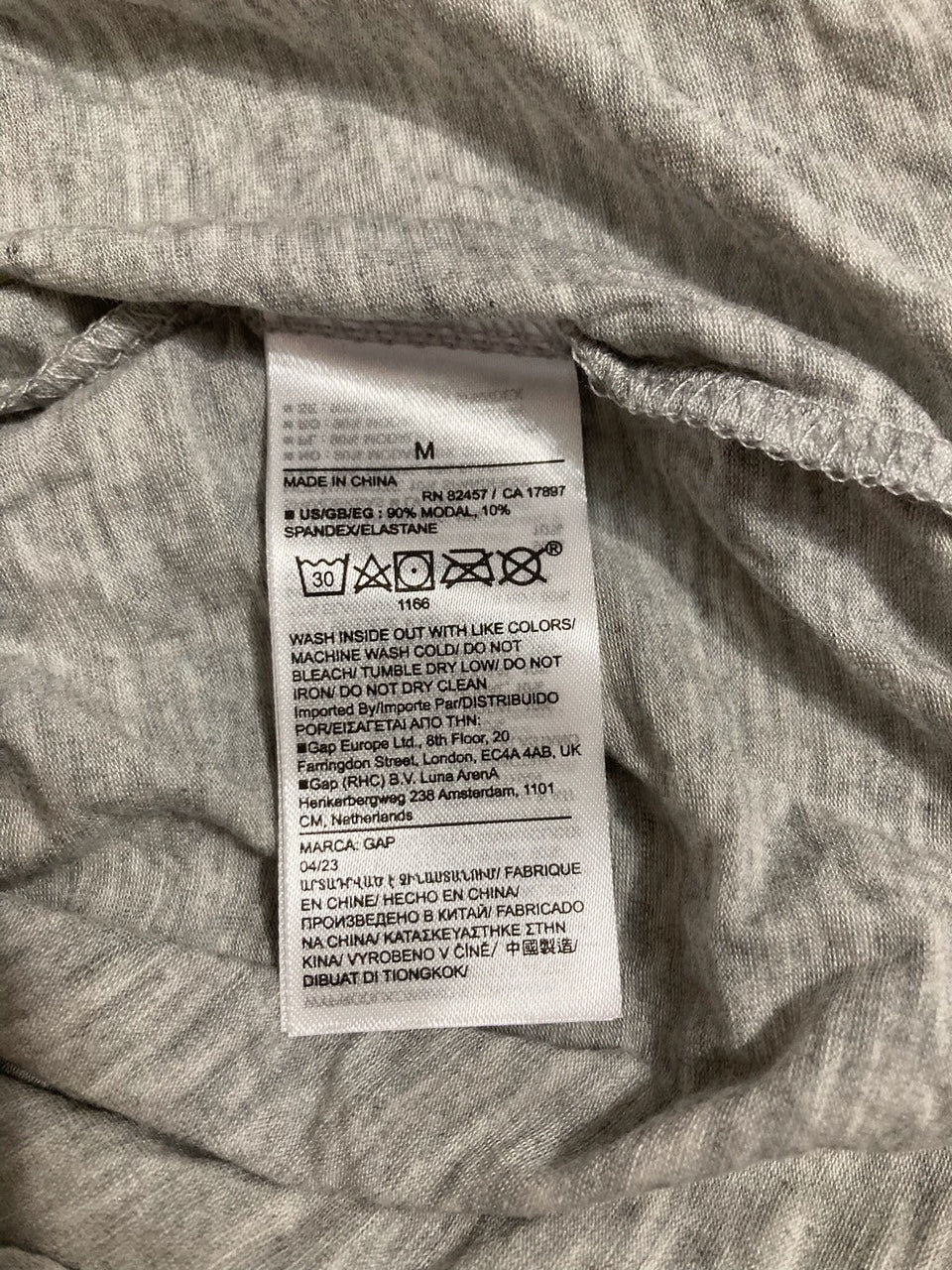 GAPBODY Long Sleeve Pajama Top with Round Neck GREY M