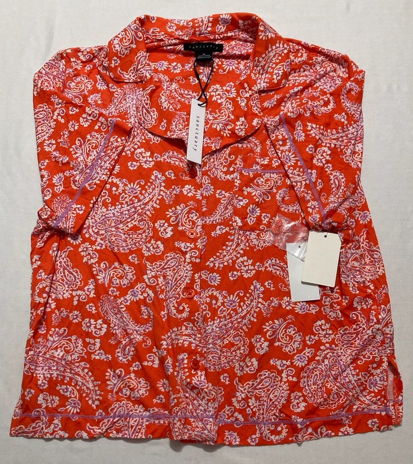 MISMATCHED SANCTUARY Pajama Top Short Sleeve Lounge Shorts Set FLORAL RED S/M