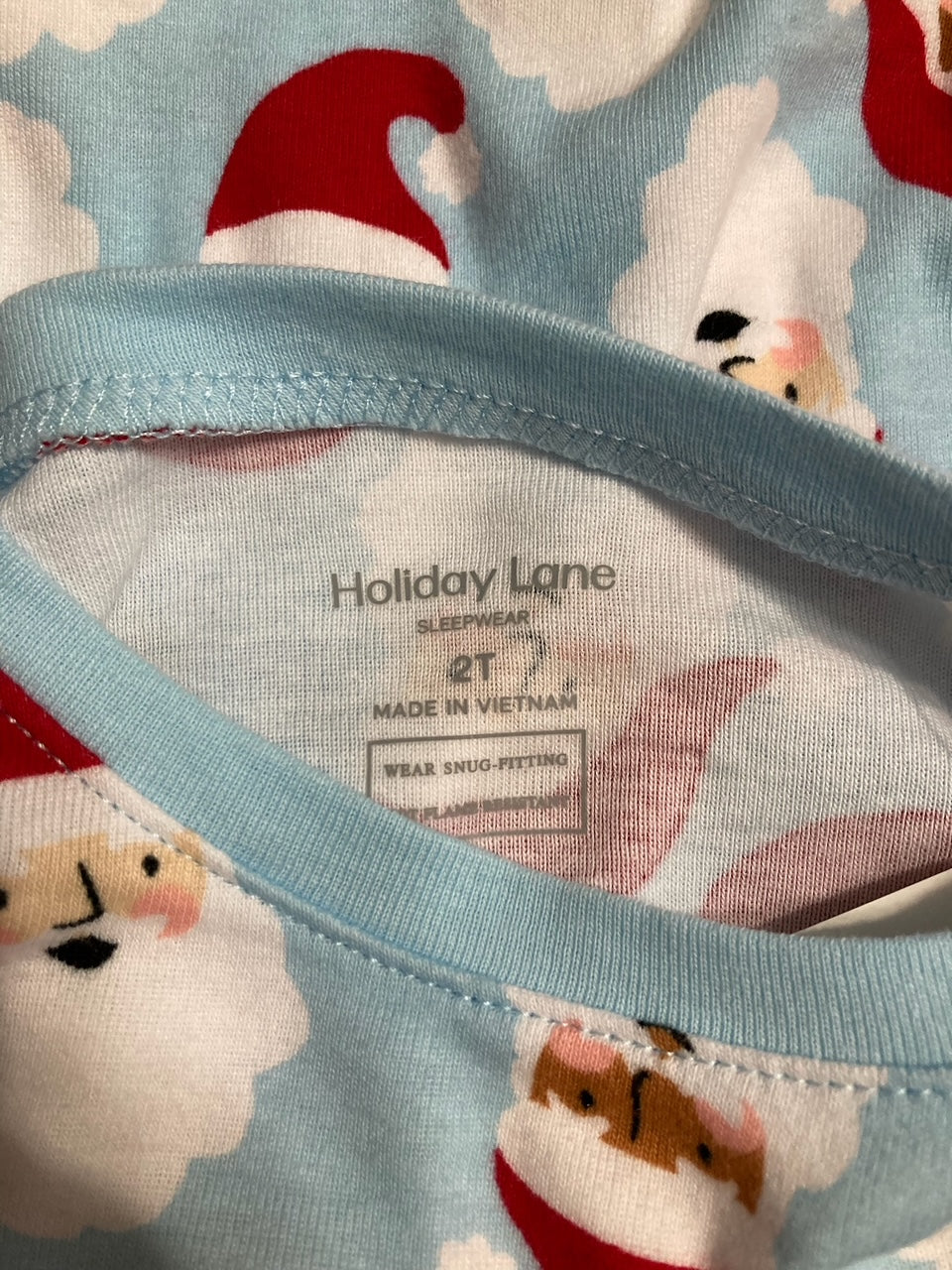 HOLIDAY LANE Little & Big Kids Santa Cotton Snug Fit Pajama set LIGHT BLUE 2T