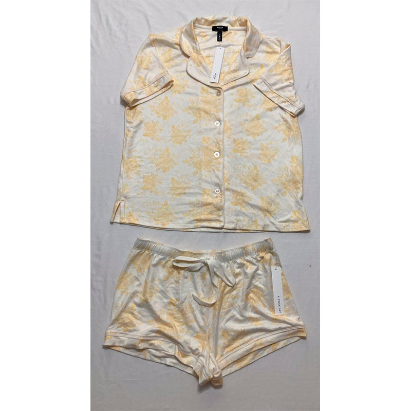AQUA Sleep Notch Collar Pajama Set YELLOW M