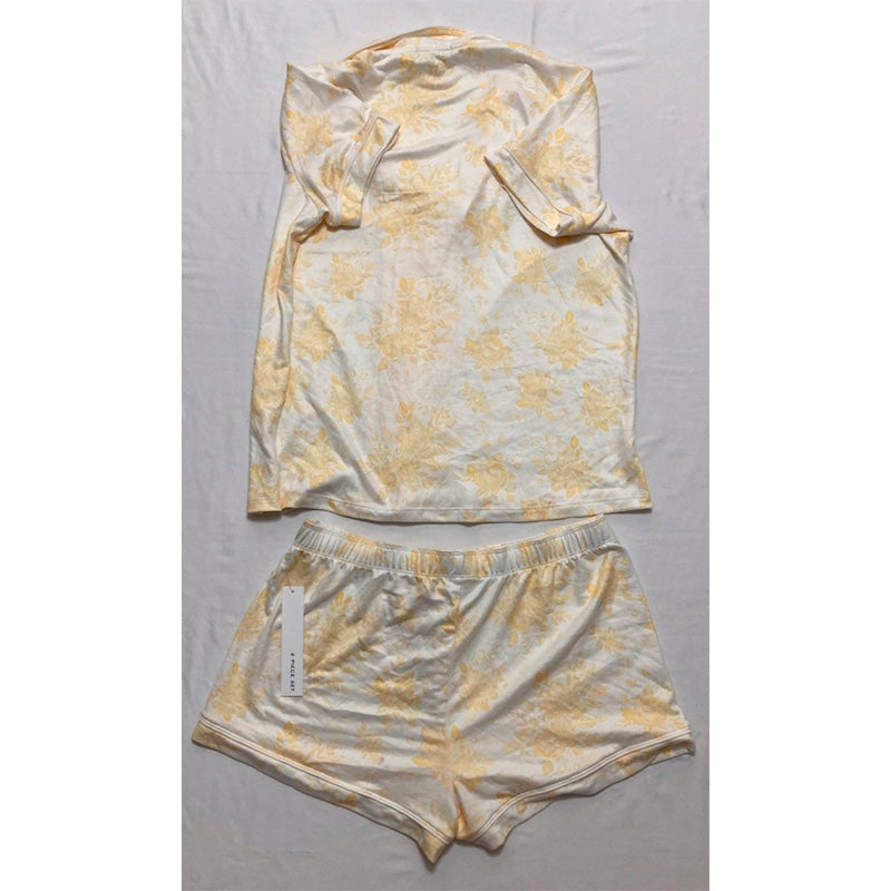 AQUA Sleep Notch Collar Pajama Set YELLOW M
