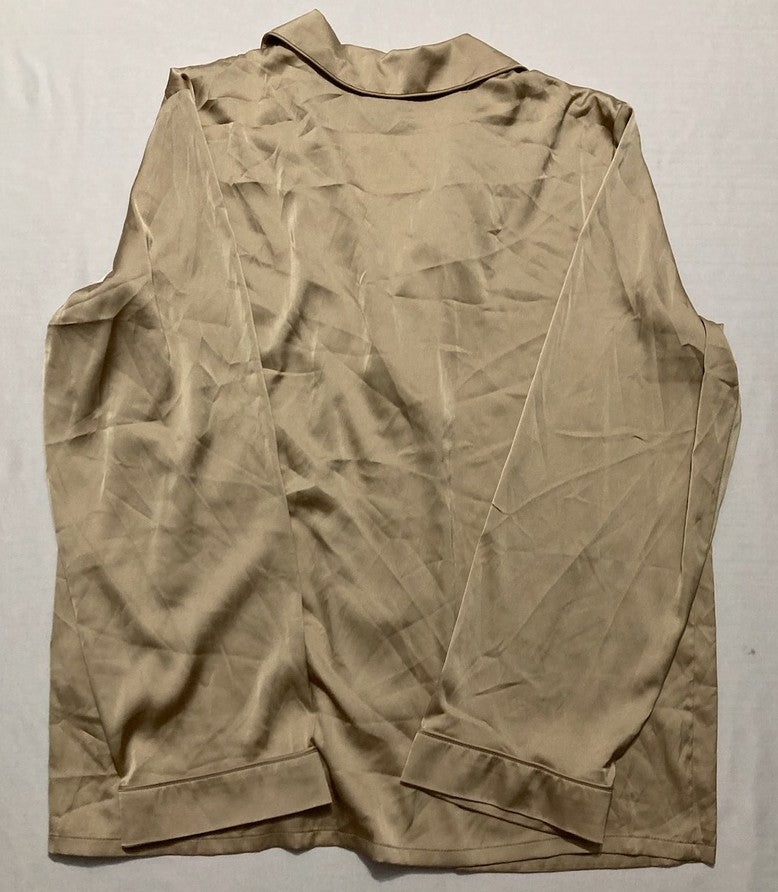 I.N.C Piped-Trim Satin Pajamas Top BEIGE L