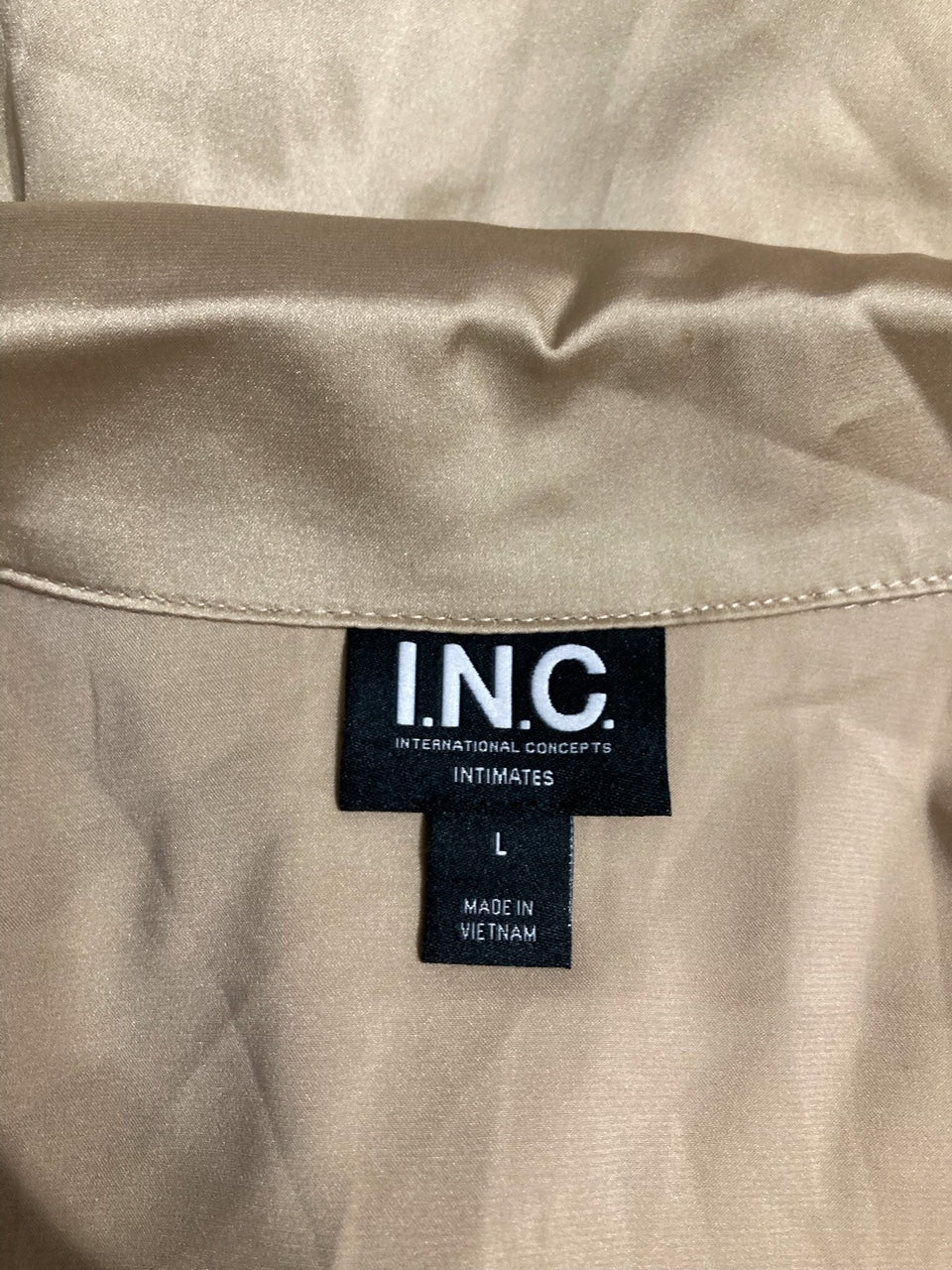 I.N.C Piped-Trim Satin Pajamas Top BEIGE L