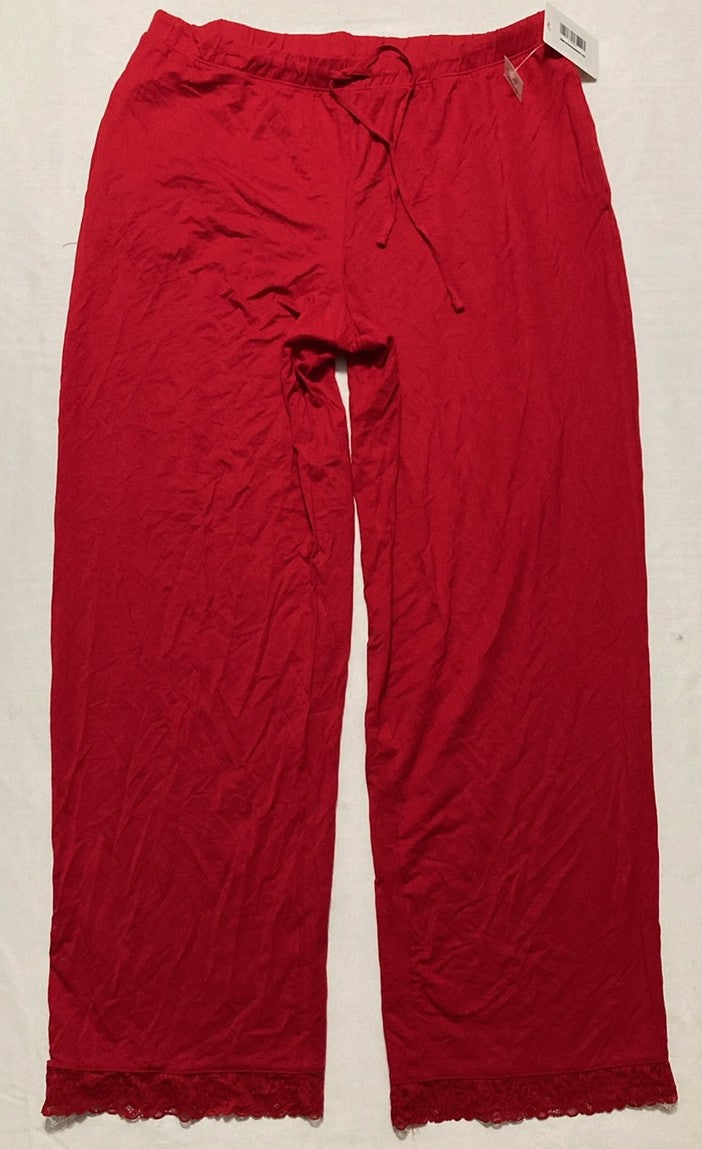 STATE OF DAY Lace-Trim Wide-Leg Pajama Pants RED M