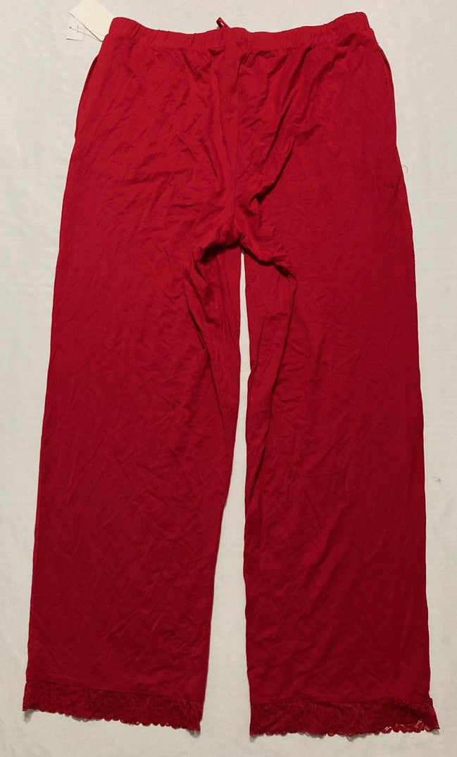 STATE OF DAY Lace-Trim Wide-Leg Pajama Pants RED M