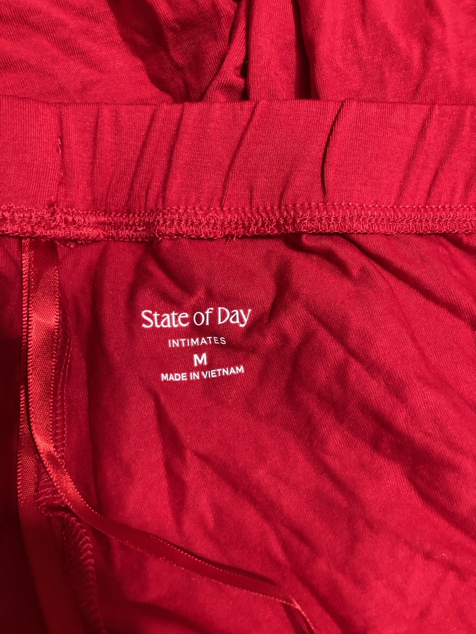 STATE OF DAY Lace-Trim Wide-Leg Pajama Pants RED M