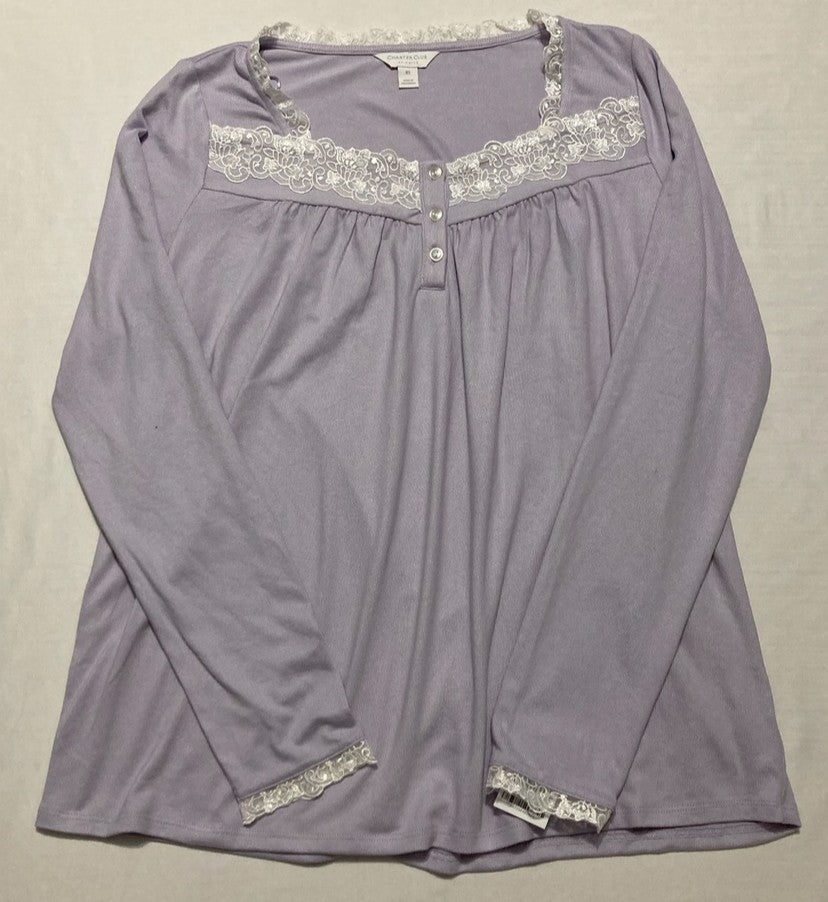 CHARTER CLUB Lace-Trim Henley Pajama Top LILA XS