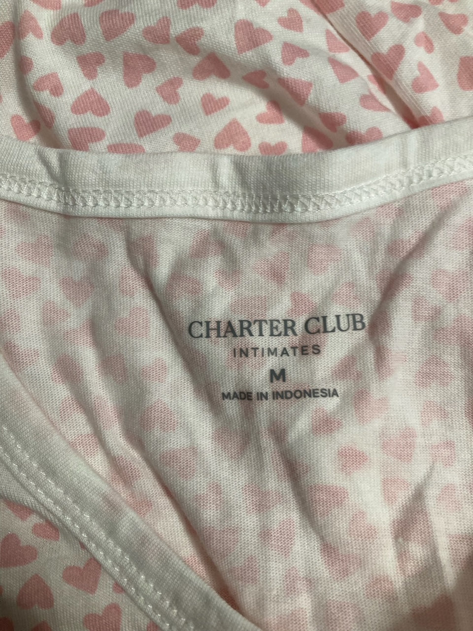 CHARTER CLUB Cotton Printed Cropped Pajama Top SWEET HEARTS M