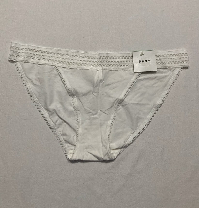 DKNY Classic Cotton Lace Trim Bikini Panty WHITE L