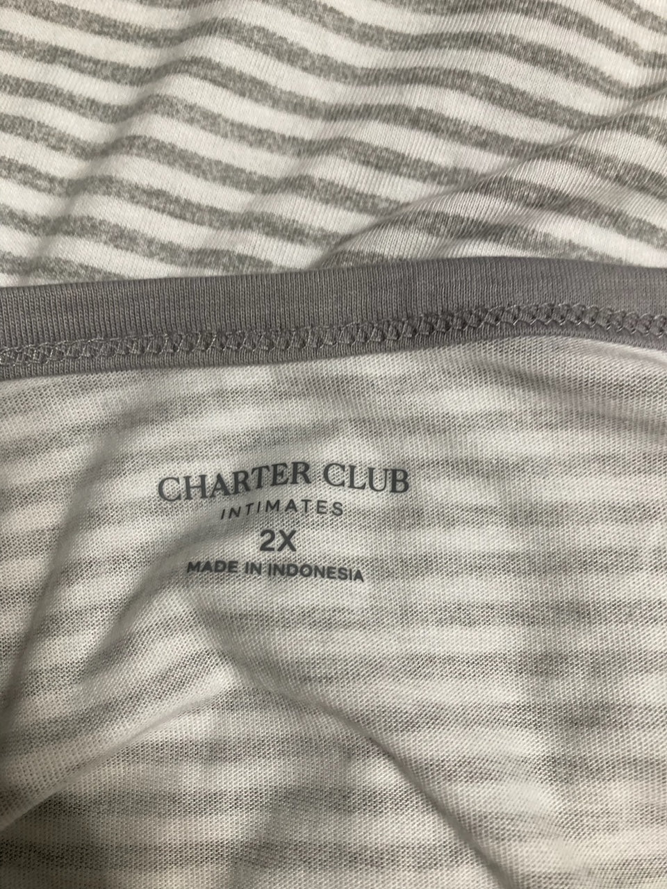 CHARTER CLUB Striped Cotton Sleepwear Pajama top GRAY 2X