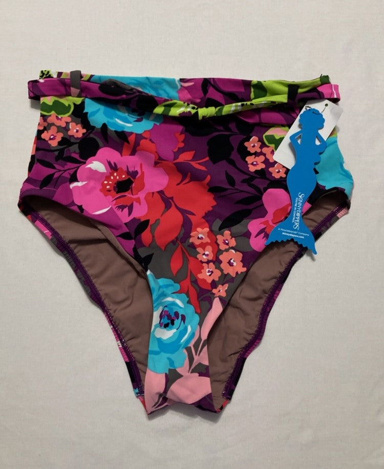 SKINNY DIPPERS Swimwear High Waist Tummy Control Swim Bottom MULTICOLOR M
