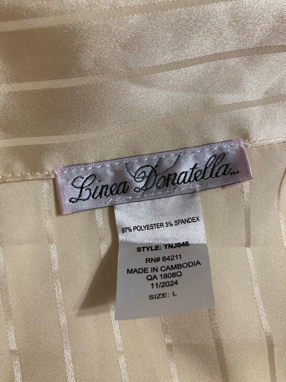 LINEA DONATELLA Satin Shine Stripe Long Pajama BEIGE L