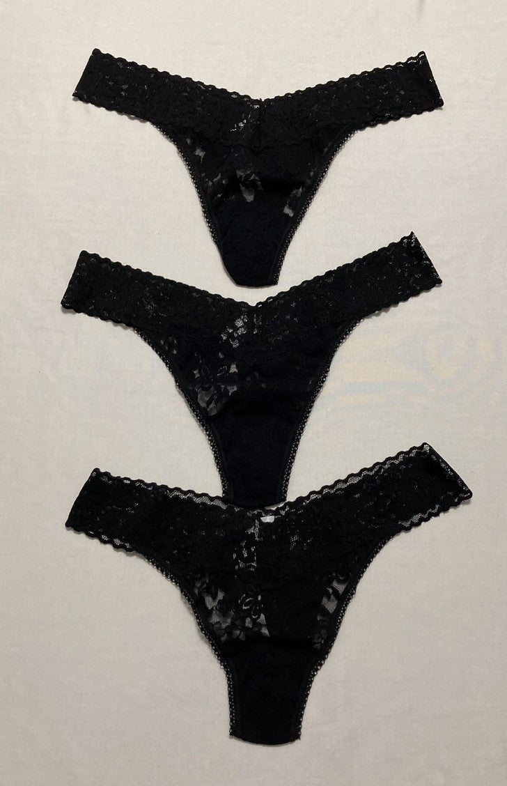 HANKY PANKY Daily Lace 3 Pack lingerie panties BLACK ONE SIZE