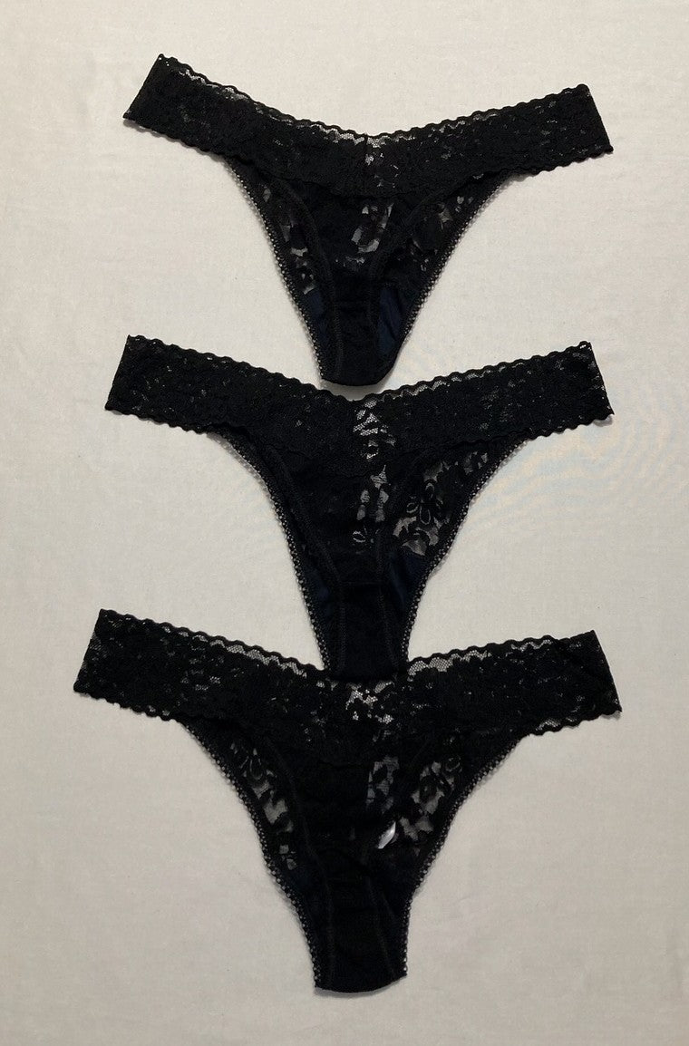HANKY PANKY Daily Lace 3 Pack lingerie panties BLACK ONE SIZE