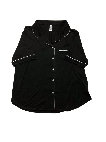 FLORA NIKROOZ Knit Notch Collar pajama top BLACK L