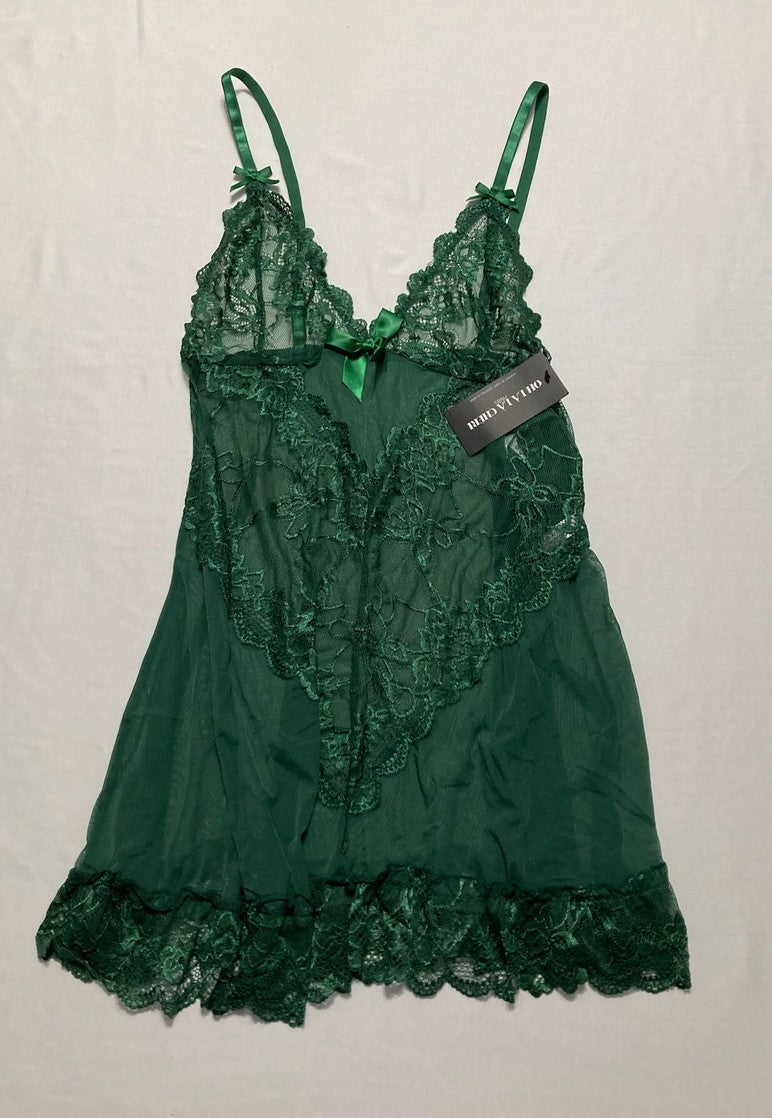 OH LA LA CHERI Soft Cup Babydoll Chemise & G-String Thong GREEN XL