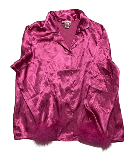 LINEA DONATELLA Marabou Feather Satin Pajama PINK XL