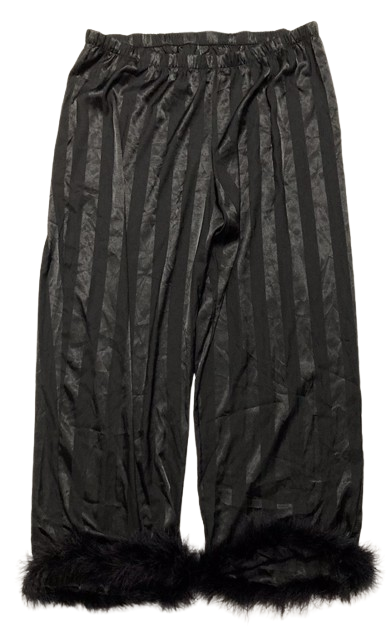 LINEA DONATELLA Satin Feather-Trim Pajama Bottom BLACK XL