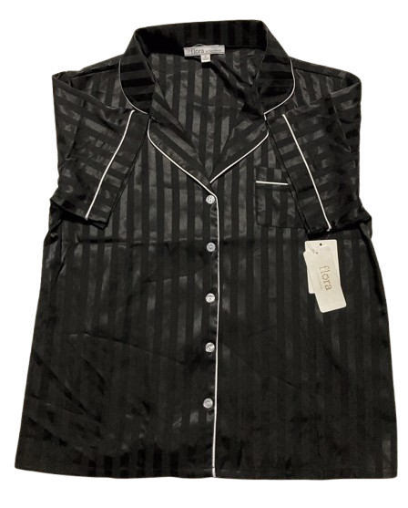 FLORA NIKROOZ Stripe Notch Pajama top BLACK M