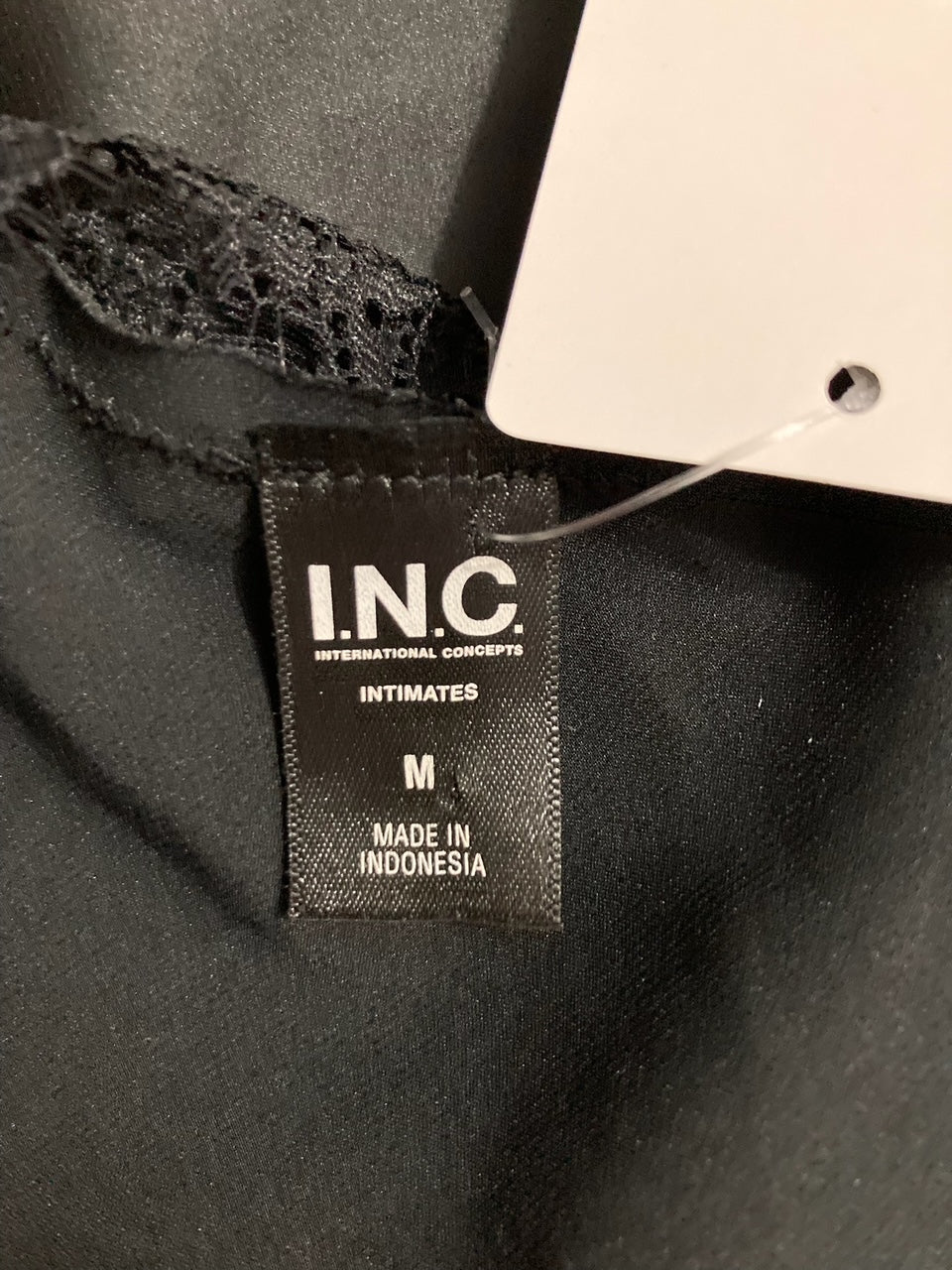 I.N.C Stretch Satin Lace-Trim Top BLACK M