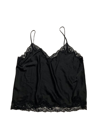 I.N.C Stretch Satin Lace-Trim Tank BLACK XL