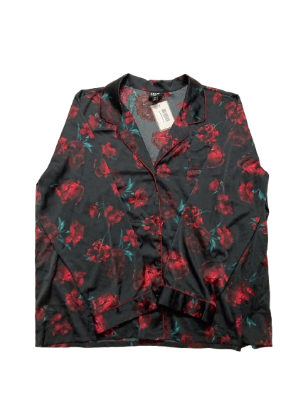 I.N.C Piped-Trim Satin Pajama Top BLACK XXL