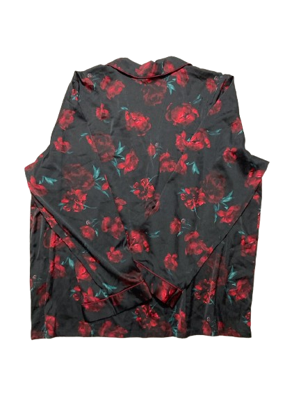 I.N.C Piped-Trim Satin Pajama Top BLACK XXL