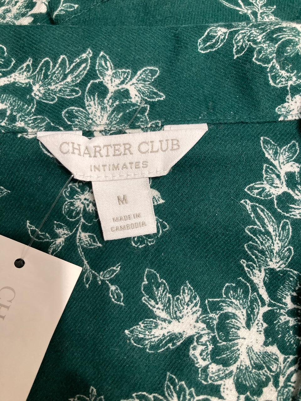 CHARTER CLUB Cotton Flannel Printed Long Sleeve Sleepshirt GREEN M