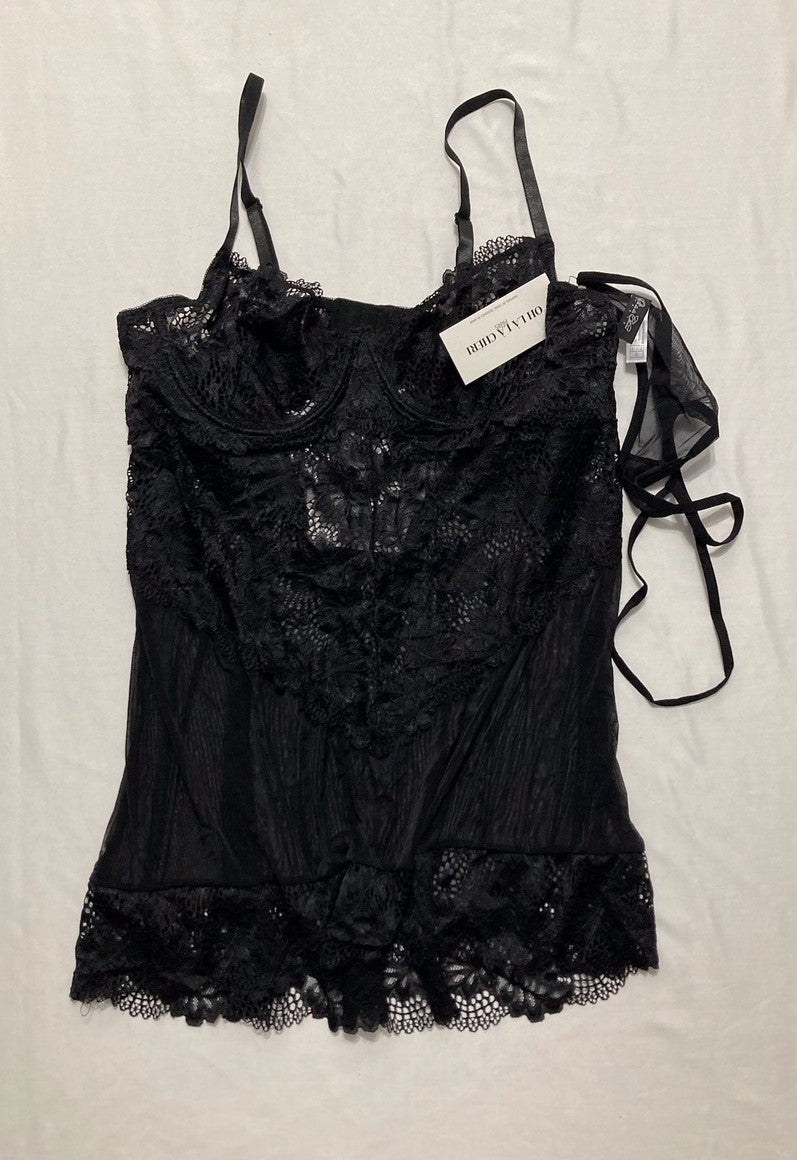 OH LA LA CHERI Page Unlined Lace Cup Chemise with G-String BLACK 1X