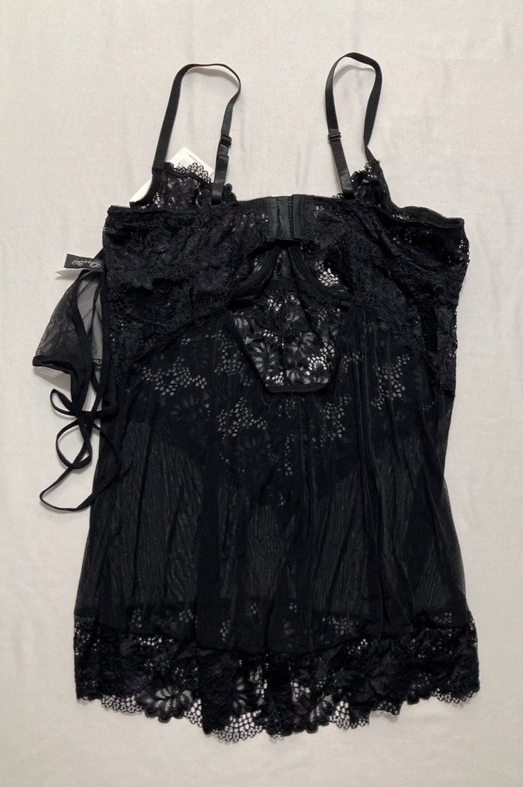 OH LA LA CHERI Page Unlined Lace Cup Chemise with G-String BLACK 1X