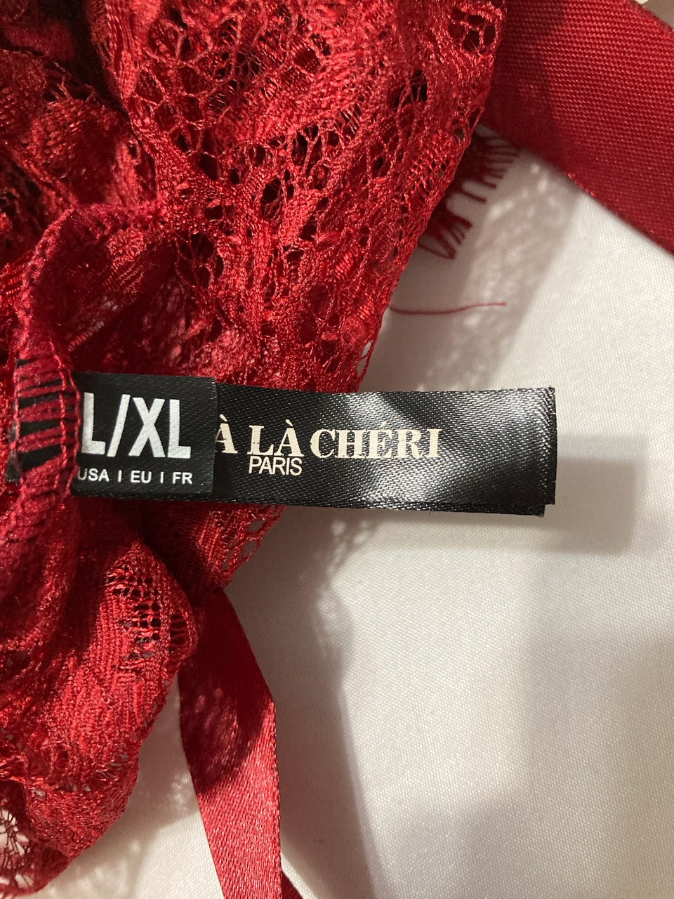 OH LA LA CHERI Naomi Eyelash Lace Halter Teddy With Functional Ties RED L/XL