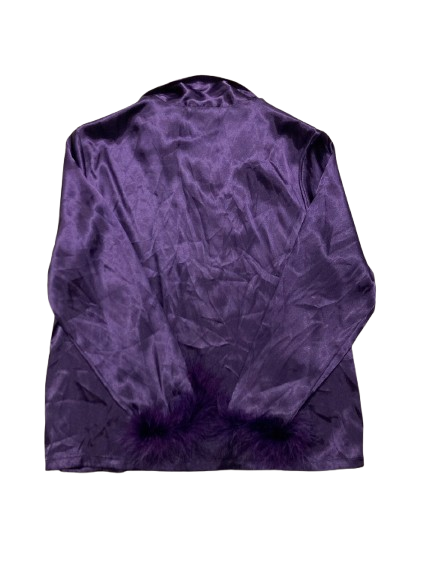LINEA DONATELLA Marabou Feather-Trim Satin Pajama top PURPLE L