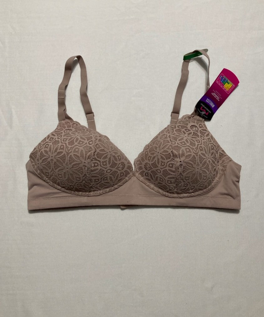 MAIDENFORM Pure Comfort Soft Support Wireless Lace Bralette NUDE L