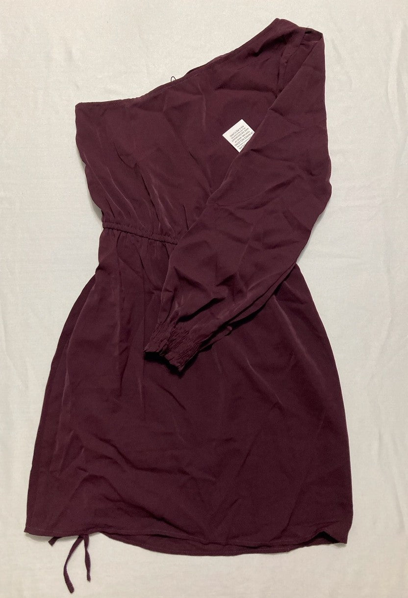 AX PARIS One Shoulder Dress with Side Ruched Tie Detail WINE 4