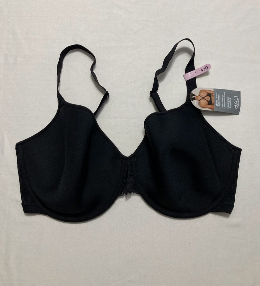 BALI T-Shirt Breathable Lightweight Underwire Bra Convertible Straps BLACK 42D