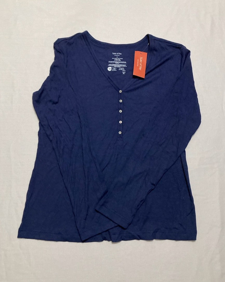 STATE OF DAY Pajama Top Round Neck long sleeve BLUE S