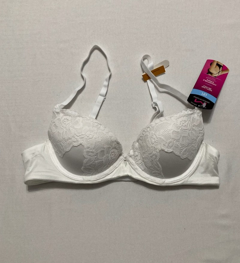 MAIDENFORM Comfort Devotion Your Lift Underwire Bra With Lace Trim WHITE 32A