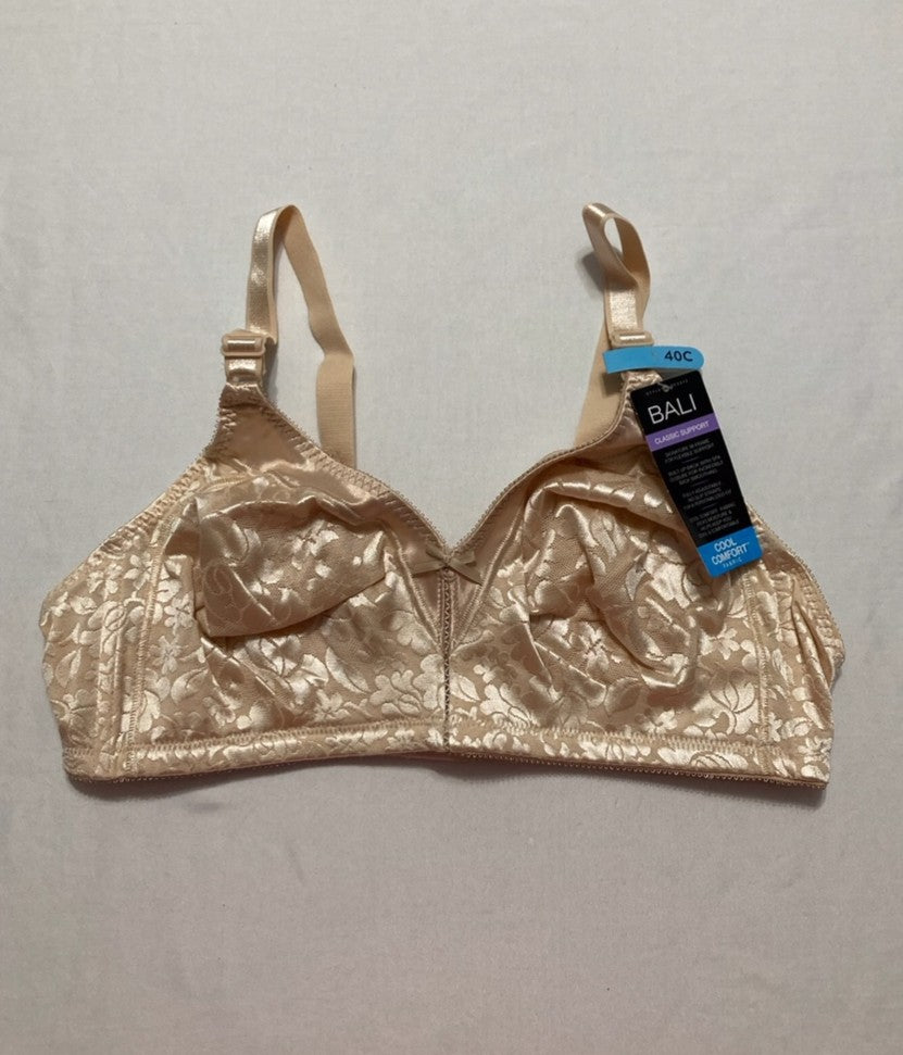 BALI Double Support Wireless Lace Bra with Stay-in-Place Straps BEIGE 40C