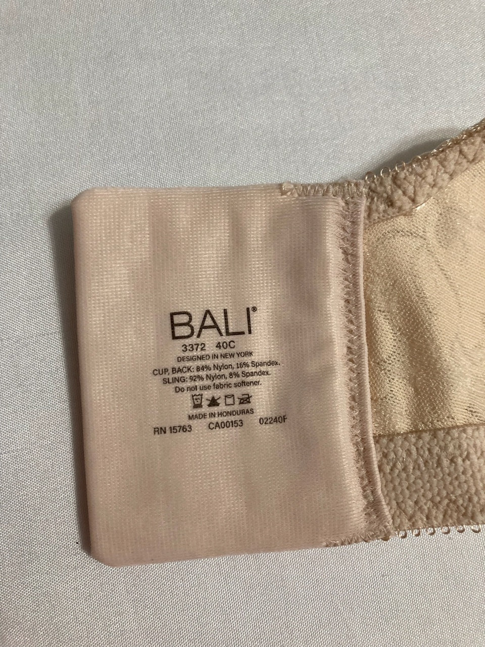 BALI Double Support Wireless Lace Bra with Stay-in-Place Straps BEIGE 40C