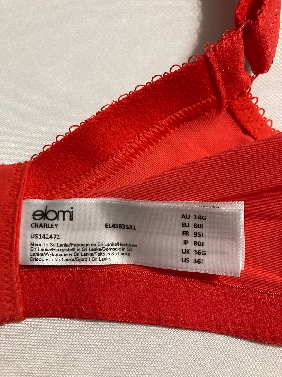 ELOMI Charley Bandless T-Shirt Floral Lace Breathable Spacer Fabric RED 36G