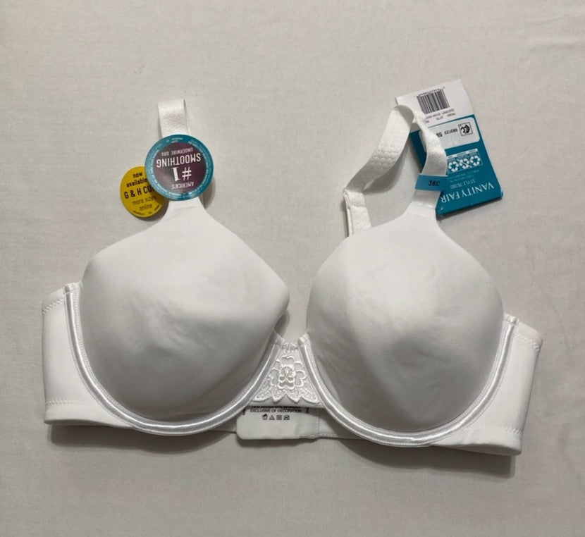 VANITY FAIR Full Figure Beauty Back Smoothing Bra 4 Way Stretch Fabric WHITE 36C