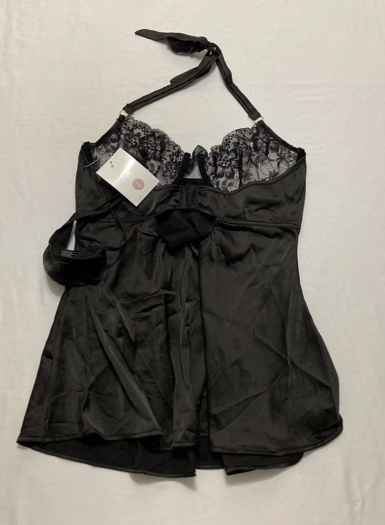 ICOLLECTION Roseanne Silky Babydoll Chemise lingerie BLACK L
