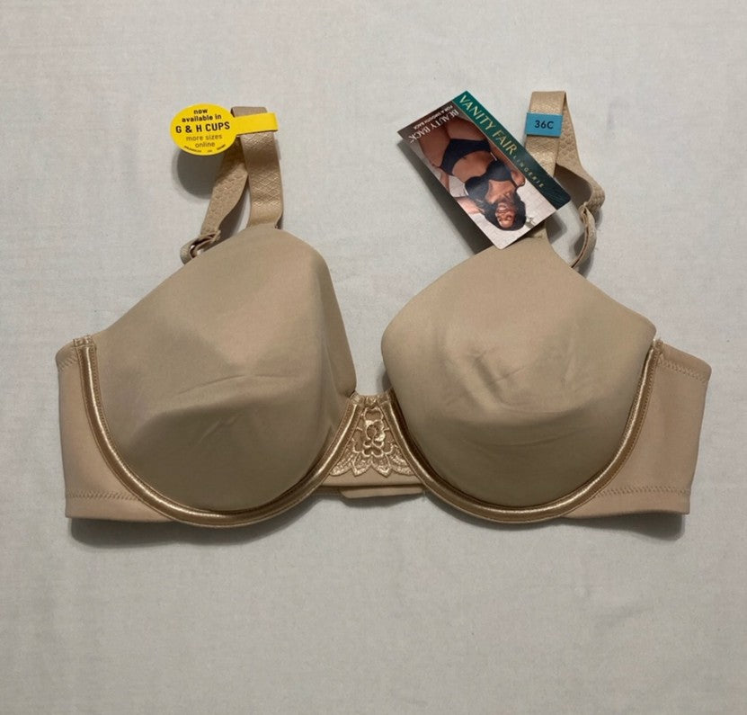 VANITY FAIR Full Figure Beauty Back Smoothing Bra 4 Way Stretch Fabric BEIGE 36C