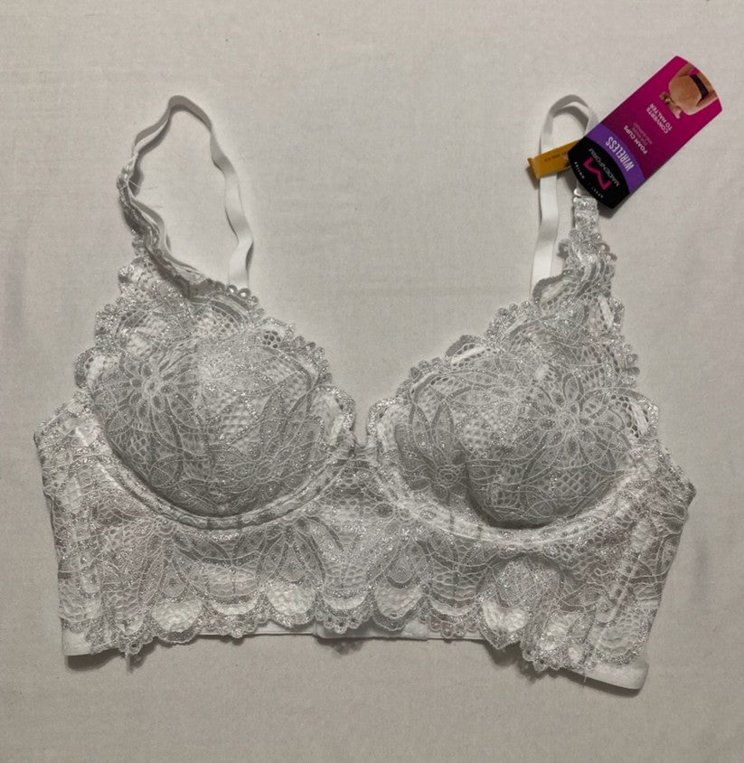 MAIDENFORM Pure Comfort Wireless Lace Longline Bralette WHITE 34A